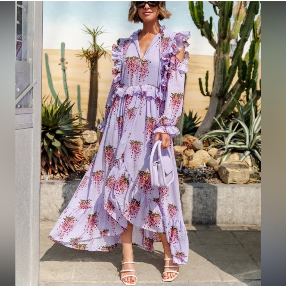 NWT Stella Nova Anthropologie Lilac Floral High-Low Ruffle Boho Dress XL